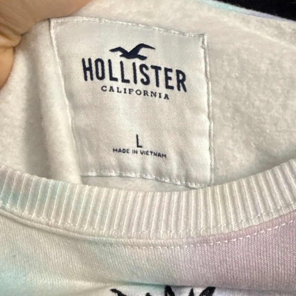 Hollister Blue White Cropped Hoodie Relaxed Fit